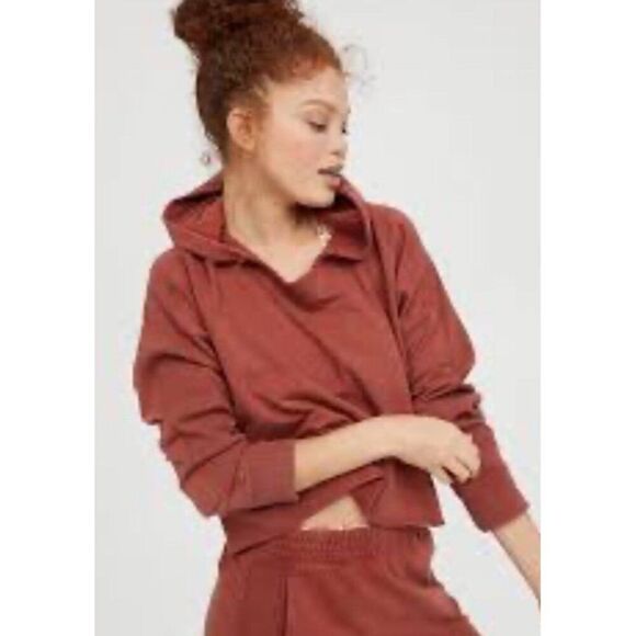 Aerie M offline Rust cropped hoodie pullover sweatshirt cozy lounge M.    V - Picture 1 of 12